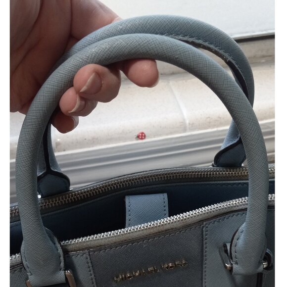 👉LAST CHANCE‼️ Michael Kors Sutton Metallic Silver Stripe Saffiano Satchel - Picture 7 of 16